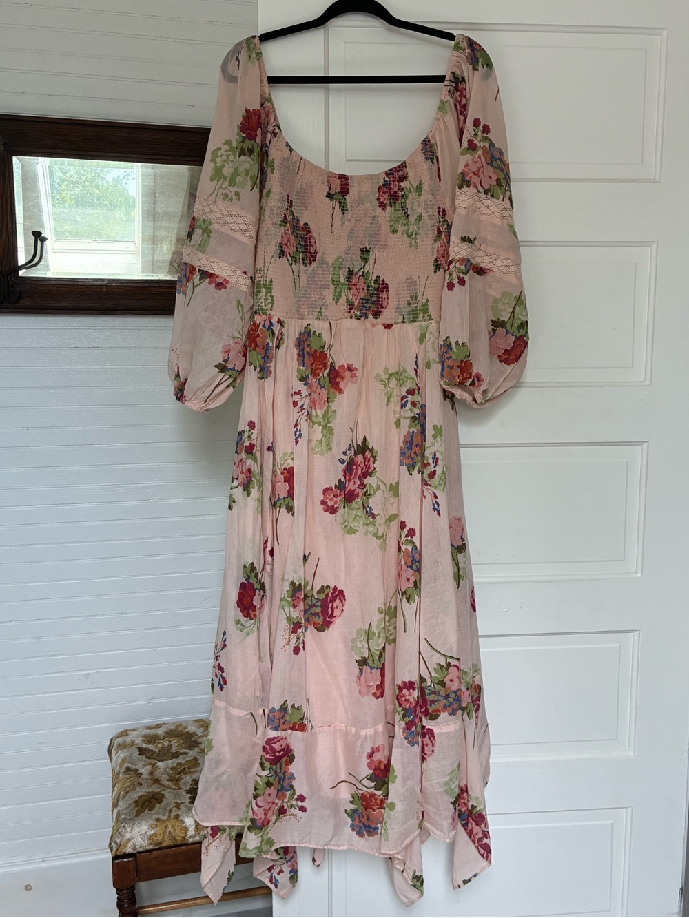 Free People 100% Cotton Tea Morning Pink Floral Smocked Maxi Dress - Picture 8 of 8